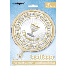 Load image into Gallery viewer, Gold &amp; Silver Radiant Cross &quot;Communion&quot; Round Foil Balloon 18&quot;, Packaged
