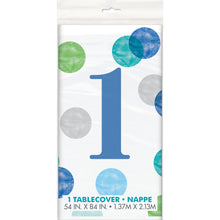 Load image into Gallery viewer, Blue Dots 1st Birthday Rectangular Plastic Table Cover, 54&quot;x84&quot;
