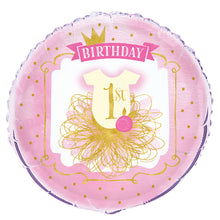 Load image into Gallery viewer, Pink &amp; Gold First Birthday Round Foil Balloon 18&quot;, Packaged

