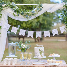Load image into Gallery viewer, White and Green Botanical Christening Bunting
