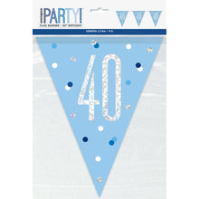 Load image into Gallery viewer, Age &quot;40&quot; Glitz Blue &amp; Silver Prismatic Plastic Flag Banner(9ft)
