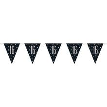 Load image into Gallery viewer, Age &quot;16&quot; Glitz Black &amp; Silver Prismatic Plastic Flag Banner (9ft)
