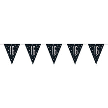 Load image into Gallery viewer, Age &quot;16&quot; Glitz Black &amp; Silver Prismatic Plastic Flag Banner (9ft)
