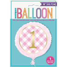 Load image into Gallery viewer, Pink Gingham 1st Birthday Foil Balloon - 18&quot;
