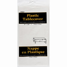 Load image into Gallery viewer, White Solid Rectangular Plastic Table Cover, 54&quot;x108&quot;
