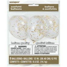 Load image into Gallery viewer, Clear Latex Balloons with Gold Confetti 12&quot;, 6ct
