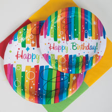Load image into Gallery viewer, Rainbow Ribbons Birthday Round 7&quot; Dessert Plates, 8ct
