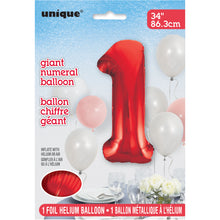 Load image into Gallery viewer, Red Number 1 Shaped Foil Balloon 34&quot;
