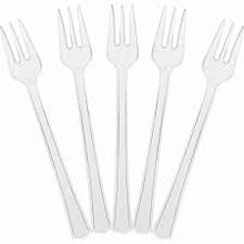 Load image into Gallery viewer, Mini Catering Forks Clear Plastic 4in/10cm
