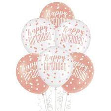 Load image into Gallery viewer, Glitz Rose Gold - &quot;Happy Birthday&quot; 12&quot; Latex Balloons (6ct)
