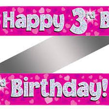 Load image into Gallery viewer, Age 3 Pink Prismatic Foil Banner
