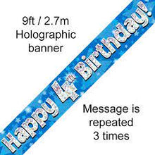 Load image into Gallery viewer, Age 4 Holographic Blue Foil Banner 2.7m
