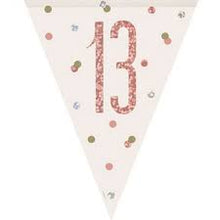 Load image into Gallery viewer, Age &quot;13&quot; Birthday Rose Gold Glitz Prism Pennant Banner (9ft)
