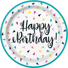 Load image into Gallery viewer, Triangle Confetti Birthday Round 7&quot; Dessert Plates, 8ct
