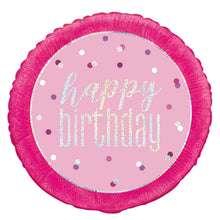 Load image into Gallery viewer, 18&quot; Glitz Pink &amp; Silver Round Foil Balloon - &quot;Happy Birthday&quot;

