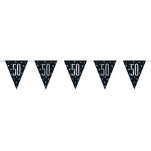 Load image into Gallery viewer, Age &quot;50&quot; Glitz Black &amp; Silver Prismatic Plastic Flag Banner (9ft)
