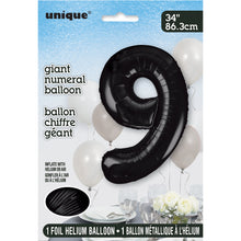 Load image into Gallery viewer, Black Number 9 Shaped Foil Balloon 34&quot;
