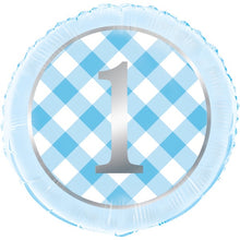 Load image into Gallery viewer, Blue Gingham 1st Birthday Foil Balloon - 18&quot;
