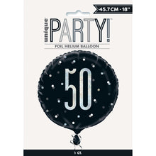 Load image into Gallery viewer, Glitz Black &amp; Silver 50th Round Foil Balloon - 18&quot;
