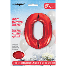 Load image into Gallery viewer, Red Number 0 Shaped Foil Balloon 34
