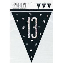 Load image into Gallery viewer, Age &quot;13&quot; Glitz Black &amp; Silver Prismatic Plastic Flag Banner (9ft)
