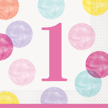 Load image into Gallery viewer, Pink Dots 1st Birthday Luncheon Napkins, 16ct
