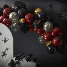 Load image into Gallery viewer, Gold, Black, and Deep Red Halloween Balloon Arch Kit
