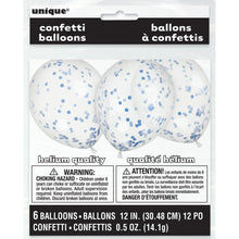 Load image into Gallery viewer, Clear Latex Balloons with Royal Blue Confetti 12&quot;, 6ct
