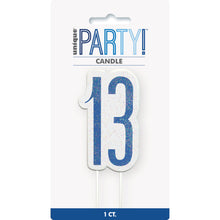 Load image into Gallery viewer, Birthday Blue Glitz Number 13 Numeral Candle
