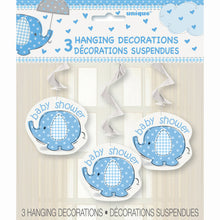 Load image into Gallery viewer, Umbrellaphants Blue Hanging Swirl Decorations, 26&quot;, 3ct
