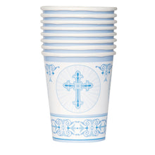 Load image into Gallery viewer, Blue Radiant Cross 9oz Paper Cups, 8ct
