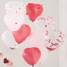 Load image into Gallery viewer, Heart Shaped Pink, Red &amp; Confetti Balloons (10 x 12&quot; Latex)
