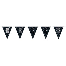 Load image into Gallery viewer, Birthday Black Glitz Number 18 Flag Banner, 9 ft
