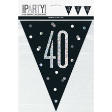 Load image into Gallery viewer, Age &quot;40&quot; Glitz Black &amp; Silver Prismatic Plastic Flag Banner (9ft)
