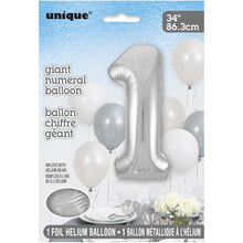 Load image into Gallery viewer, Silver Number 1 Shaped Foil Balloon 34&quot;
