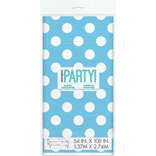 Load image into Gallery viewer, Powder Blue Dots Rectangular Plastic Table Cover, 54&quot;x108&quot;
