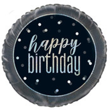Load image into Gallery viewer, 18&quot; &quot;Happy Birthday&quot; Glitz Black &amp; Silver Round Foil Balloon
