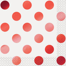 Load image into Gallery viewer, Red Foil Dots Beverage Napkins, 16ct - Foil Stamped
