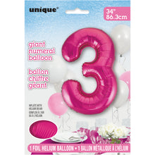 Load image into Gallery viewer, Pink Number 3 Shaped Foil Balloon 34&quot;
