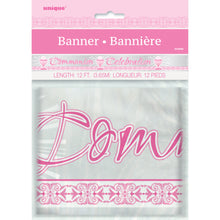 Load image into Gallery viewer, Foil Pink Radiant Cross &quot;Communion&quot; Banner, 12 ft

