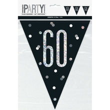 Load image into Gallery viewer, Age &quot;60&quot; Glitz Black &amp; Silver Prismatic Plastic Flag Banner (9ft)
