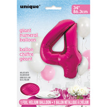 Load image into Gallery viewer, Pink Number 4 Shaped Foil Balloon 34&quot;
