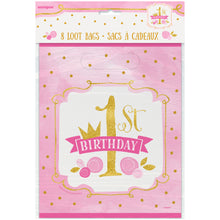 Load image into Gallery viewer, Pink &amp; Gold First Birthday Loot Bags, 8ct
