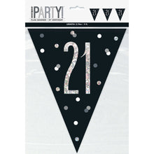 Load image into Gallery viewer, Birthday Black Glitz Number 21 Flag Banner, 9 ft

