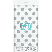 Load image into Gallery viewer, Silver Dots Rectangular Plastic Table Cover, 54&quot;x108&quot;
