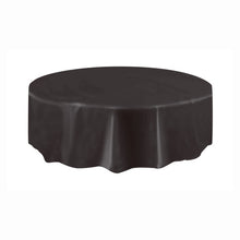 Load image into Gallery viewer, Black Solid Round Plastic Table Cover, 84&quot;
