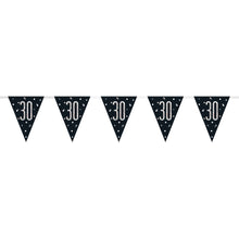 Load image into Gallery viewer, Age &quot;30&quot; Glitz Black &amp; Silver Prismatic Plastic Flag Banner (9ft)
