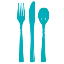 Load image into Gallery viewer, Caribbean Teal Solid Assorted Plastic Cutlery, 18ct

