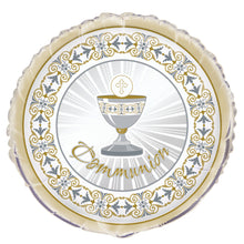 Load image into Gallery viewer, Gold &amp; Silver Radiant Cross &quot;Communion&quot; Round Foil Balloon 18&quot;, Packaged
