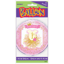 Load image into Gallery viewer, Pink &amp; Gold First Birthday Round Foil Balloon 18&quot;, Packaged
